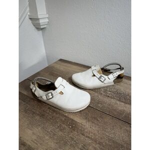 Birkenstock Tokio White Leather Work Shoes Back Strap Clogs Sz 40 Womens 9